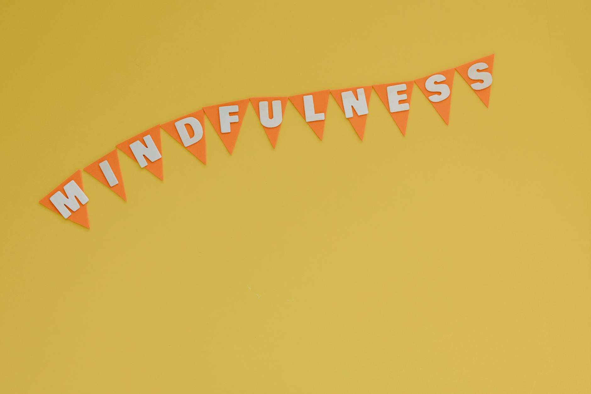 Banner with 'Mindfulness' on a bright yellow background, symbolizing calm and focus.